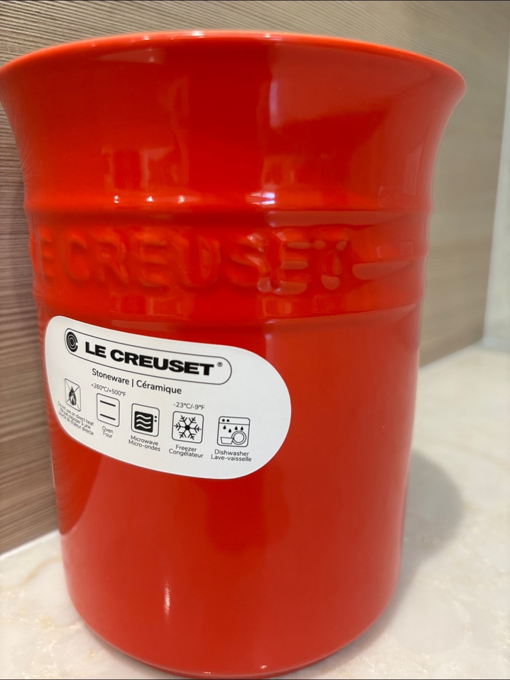 NWT Le Creuset carmin red orange Utensil crock (only)